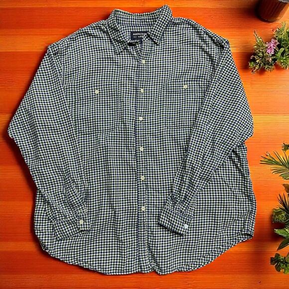 Abercrombie & Fitch Vintage Plaid Green Blue Button Front Shirt Flannel Mens L - Picture 1 of 9